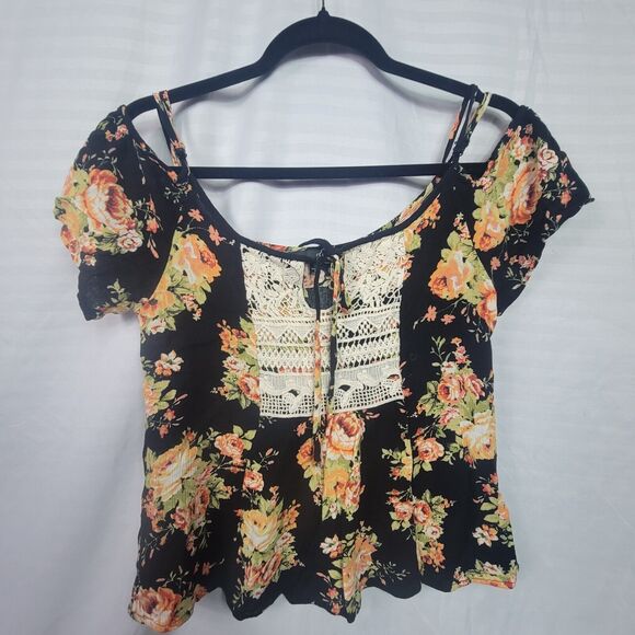 Ultra Floral Lace Cold Off Shoulder Boho Chic Top - Picture 1 of 8